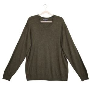 Hart Schaffner Marx Mens Extra Fine Merino Wool Sweater Size XL Green V Neck
